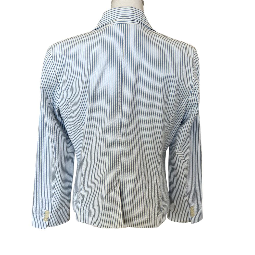 Tommy Hilfiger Blazer Women's Size Large Blue White Striped 100% Cotton Lined - Picture 5 of 11